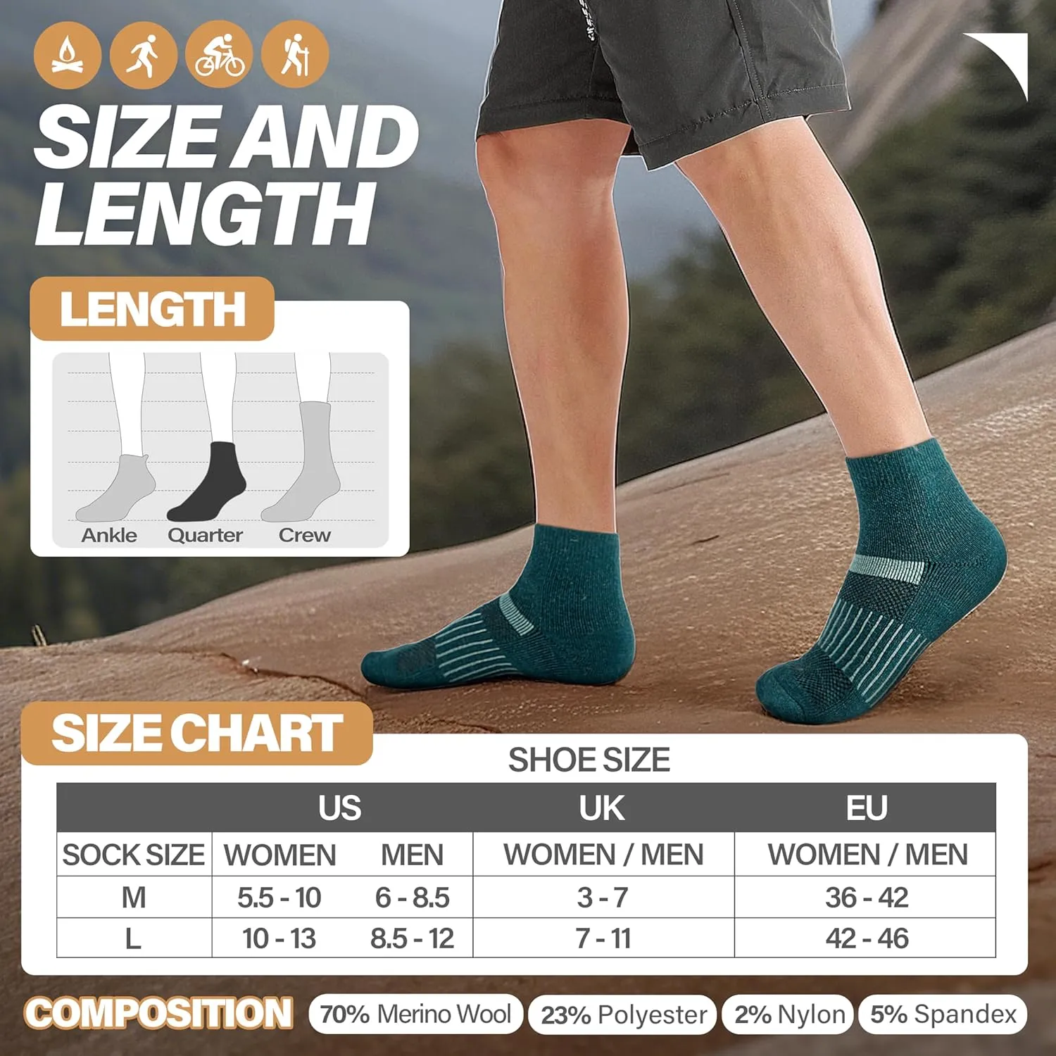 6 Pairs Merino Wool Ankle Running Hiking Socks Compression Support Breathable Thick Cushion No Show Socks for Women Men