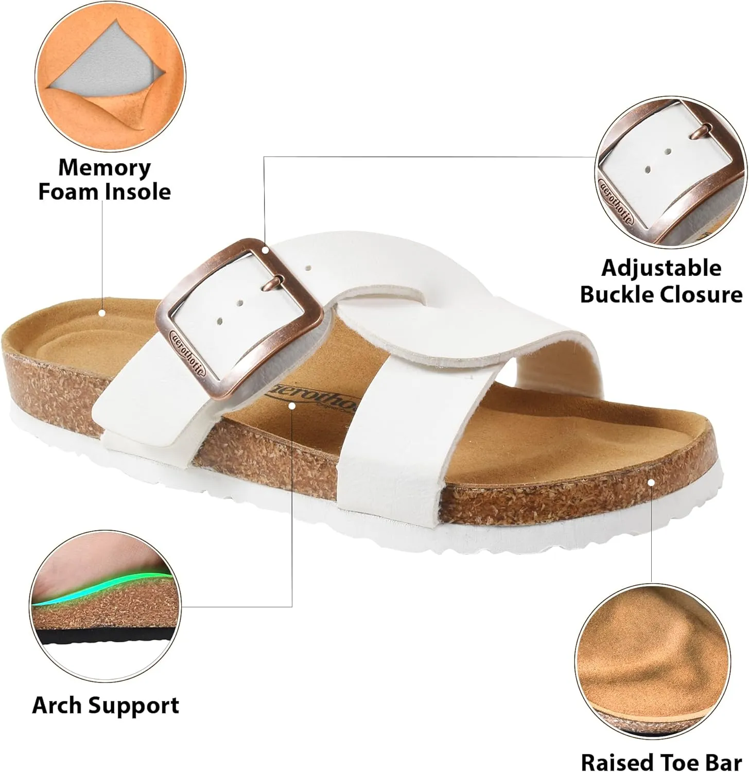AEROTHOTIC Cork Recovery Slides for Women with Plantar Fasciitis Relief Comfortable Suede Footbed with Adjustable Buckle Cross Strappy Slip on Casual Travel Walking Beach Ladies Sandals