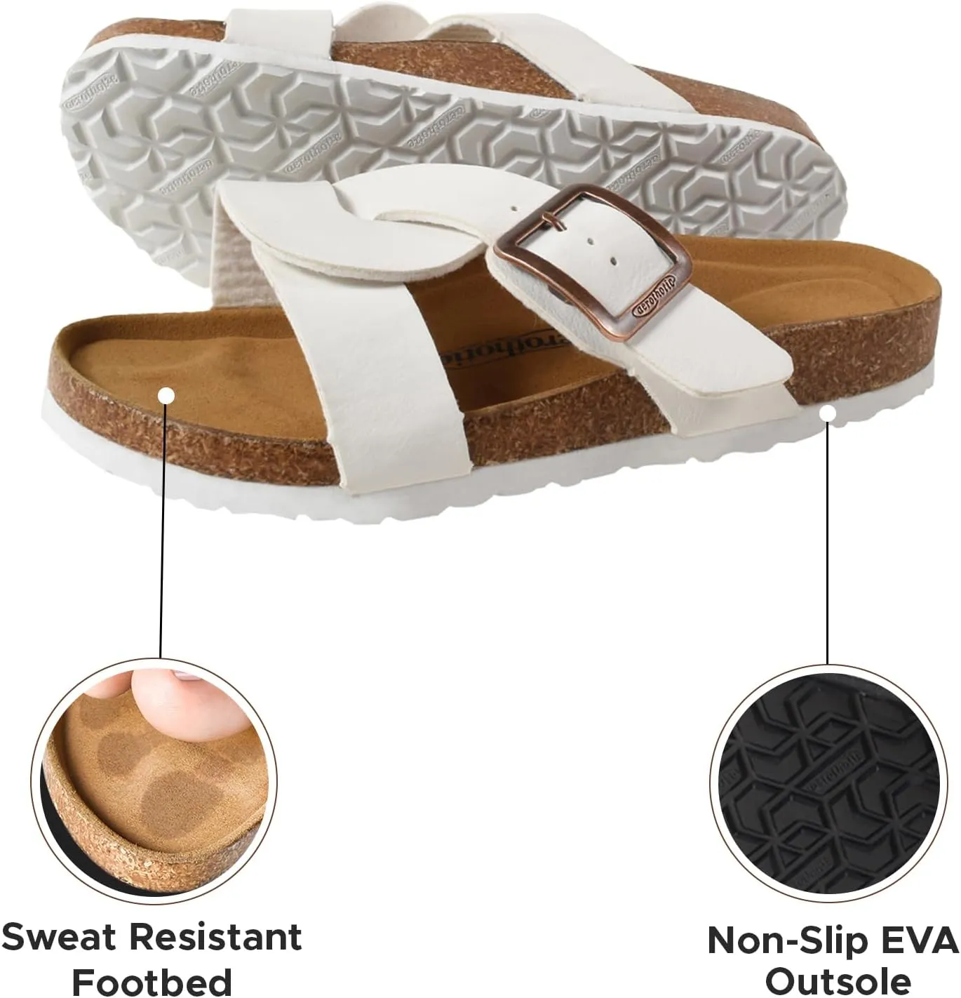 AEROTHOTIC Cork Recovery Slides for Women with Plantar Fasciitis Relief Comfortable Suede Footbed with Adjustable Buckle Cross Strappy Slip on Casual Travel Walking Beach Ladies Sandals