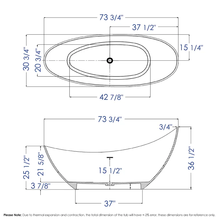 ALFI 73" White Solid Surface Smooth Resin Soaking Slipper Bathtub - AB9951