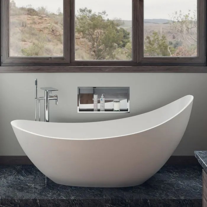 ALFI 73" White Solid Surface Smooth Resin Soaking Slipper Bathtub - AB9951