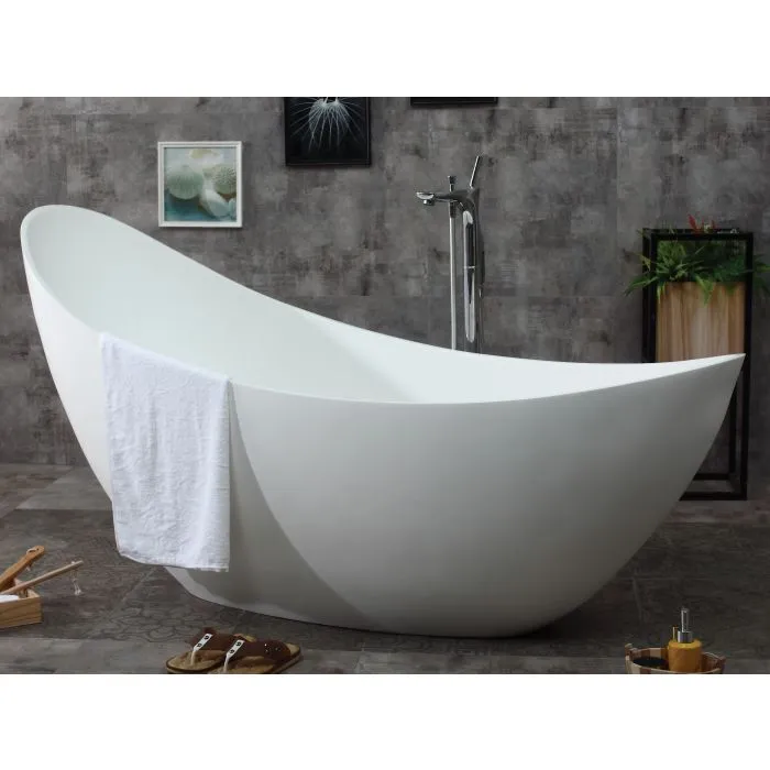 ALFI 73" White Solid Surface Smooth Resin Soaking Slipper Bathtub - AB9951