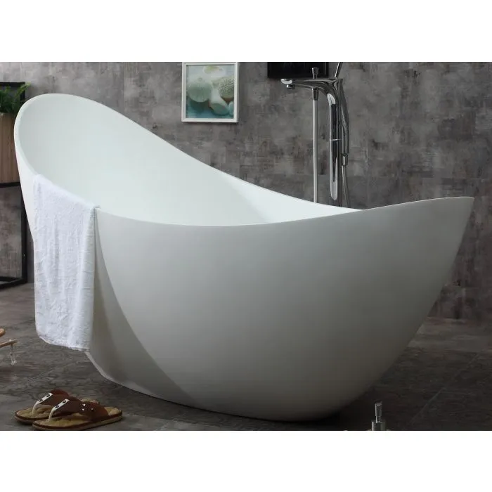 ALFI 73" White Solid Surface Smooth Resin Soaking Slipper Bathtub - AB9951
