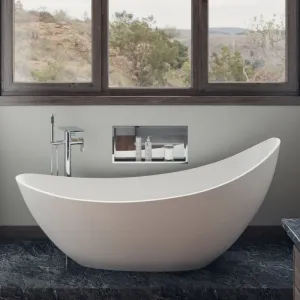 ALFI 73" White Solid Surface Smooth Resin Soaking Slipper Bathtub - AB9951