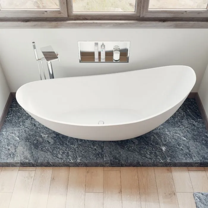 ALFI 73" White Solid Surface Smooth Resin Soaking Slipper Bathtub - AB9951