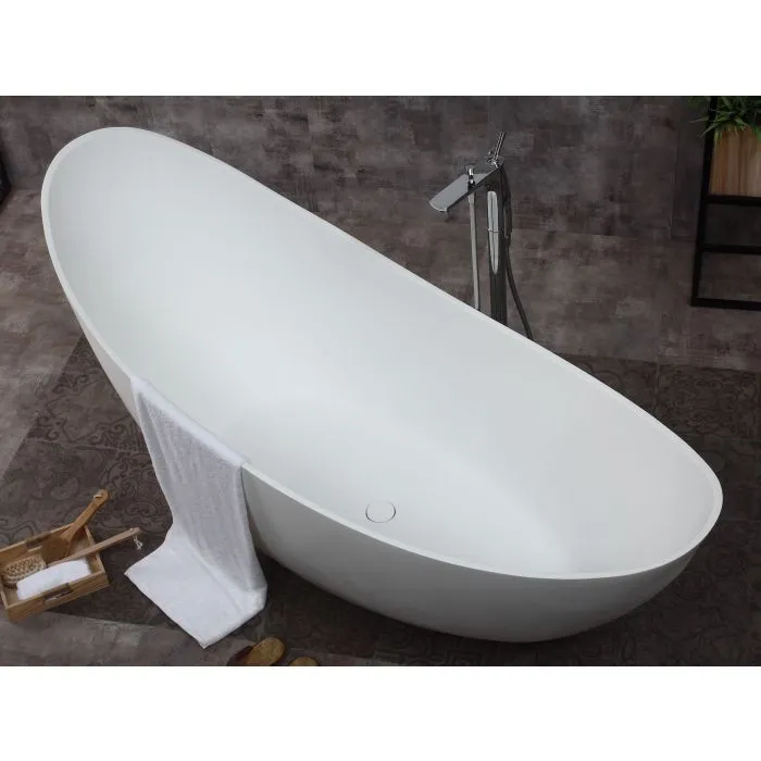 ALFI 73" White Solid Surface Smooth Resin Soaking Slipper Bathtub - AB9951