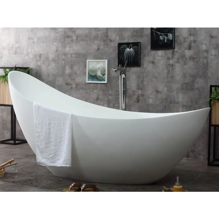 ALFI 73" White Solid Surface Smooth Resin Soaking Slipper Bathtub - AB9951