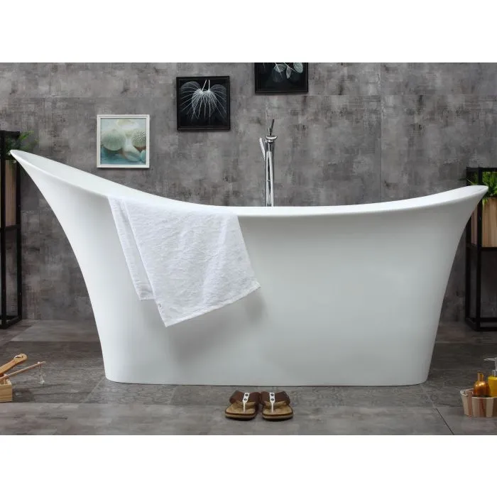 ALFI 74" White Solid Surface Smooth Resin Soaking Slipper Bathtub - AB9915