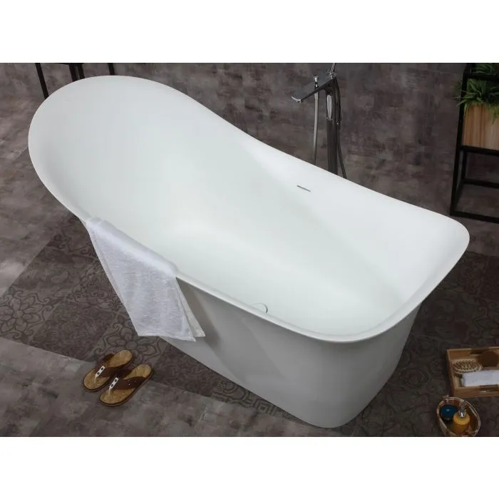 ALFI 74" White Solid Surface Smooth Resin Soaking Slipper Bathtub - AB9915