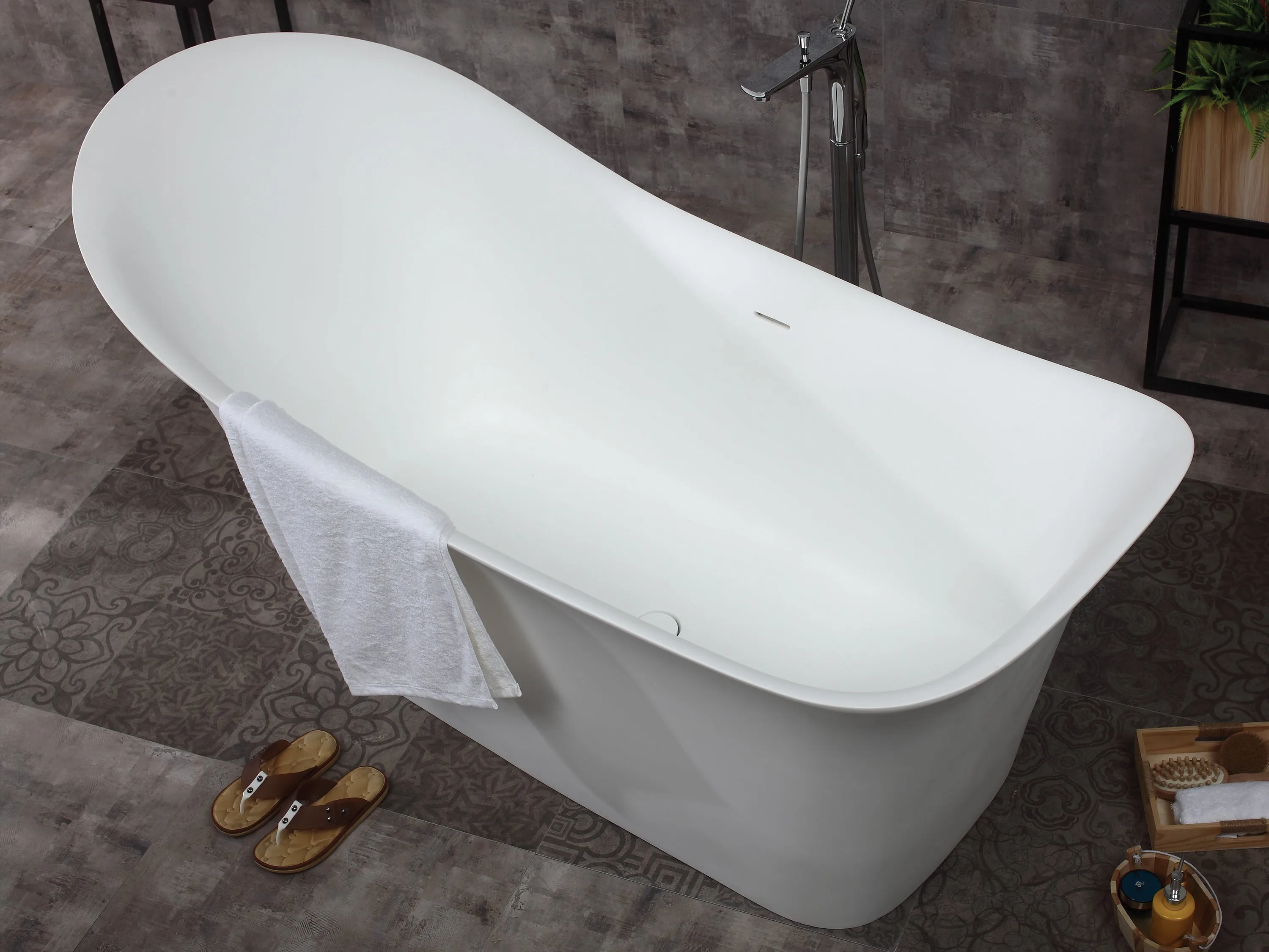 ALFI AB9915 Bathtub White Solid Surface Smooth Resin Soaking Slipper (74-inch)