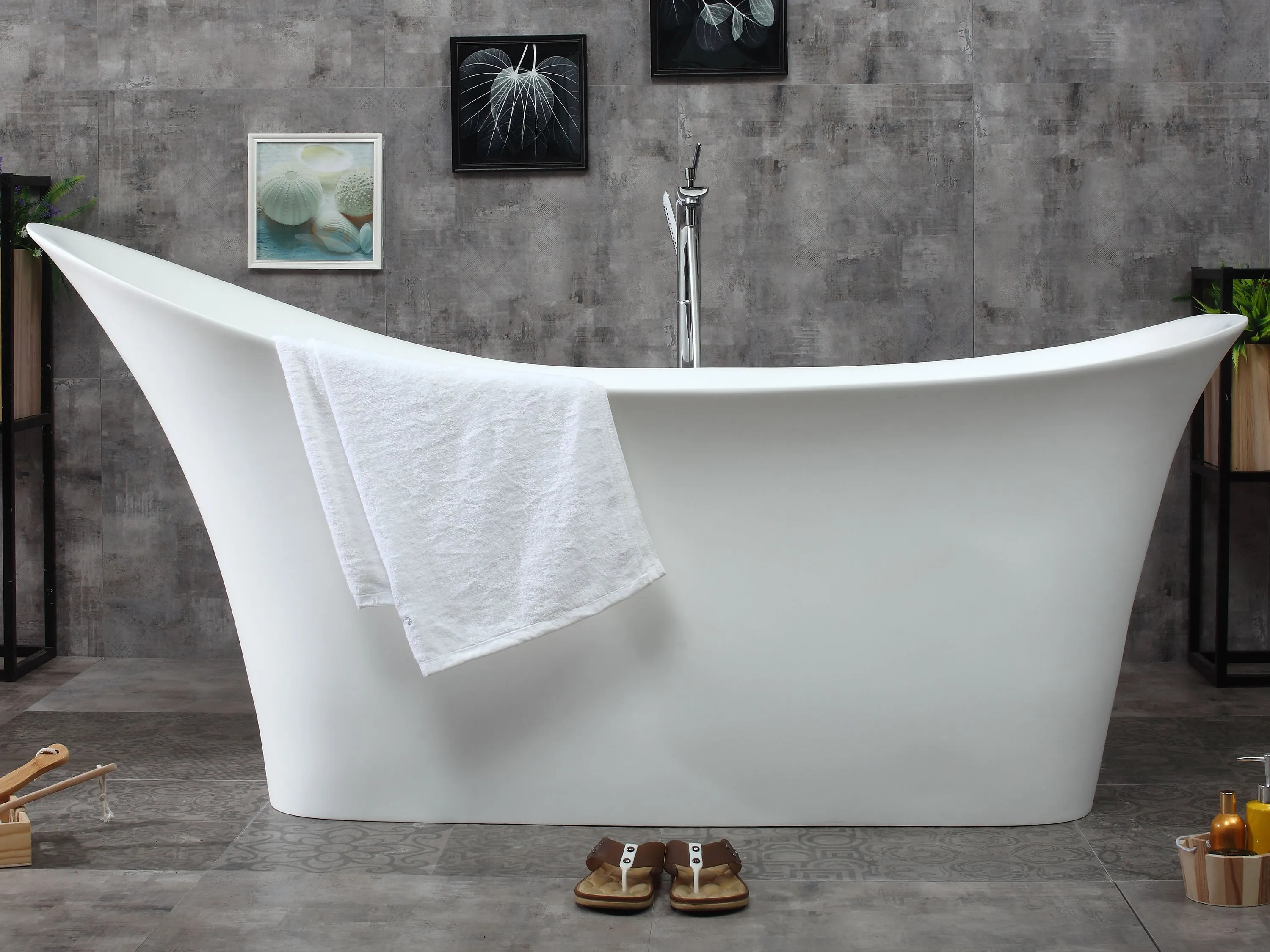 ALFI AB9915 Bathtub White Solid Surface Smooth Resin Soaking Slipper (74-inch)