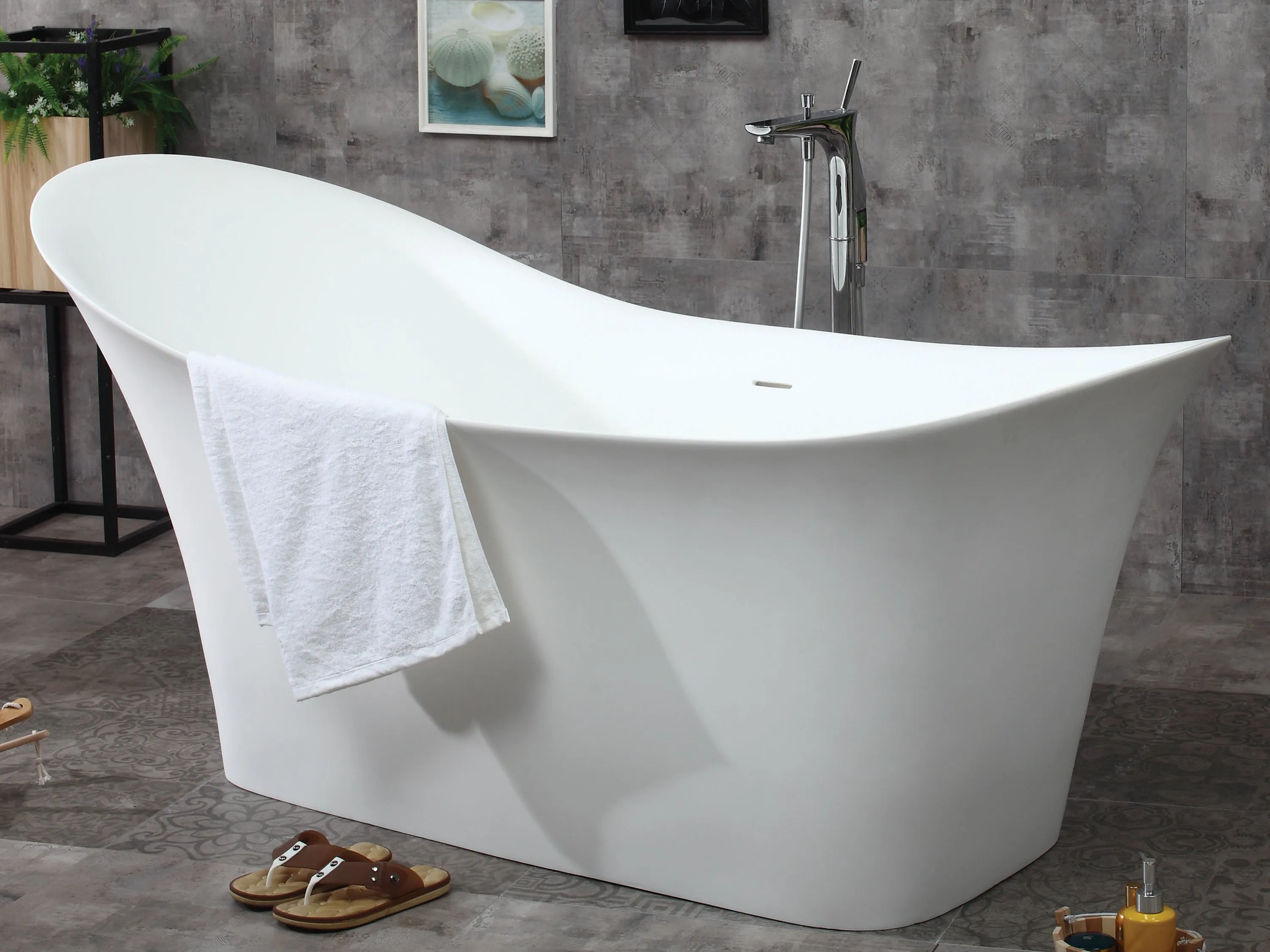 ALFI AB9915 Bathtub White Solid Surface Smooth Resin Soaking Slipper (74-inch)