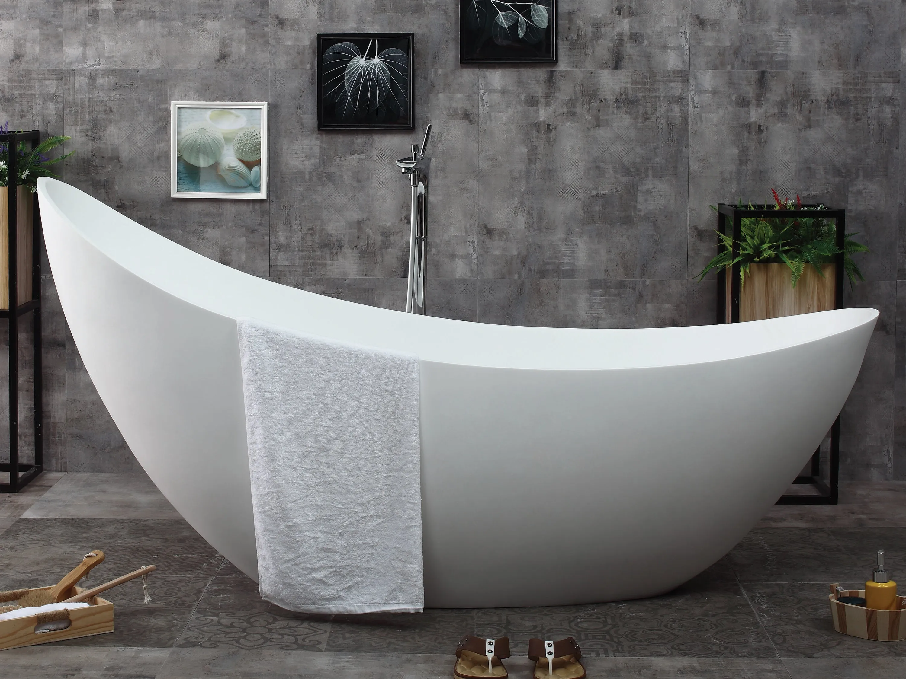 ALFI AB9951 Bathtub White Solid Surface Smooth Resin Soaking Slipper (73-inch)