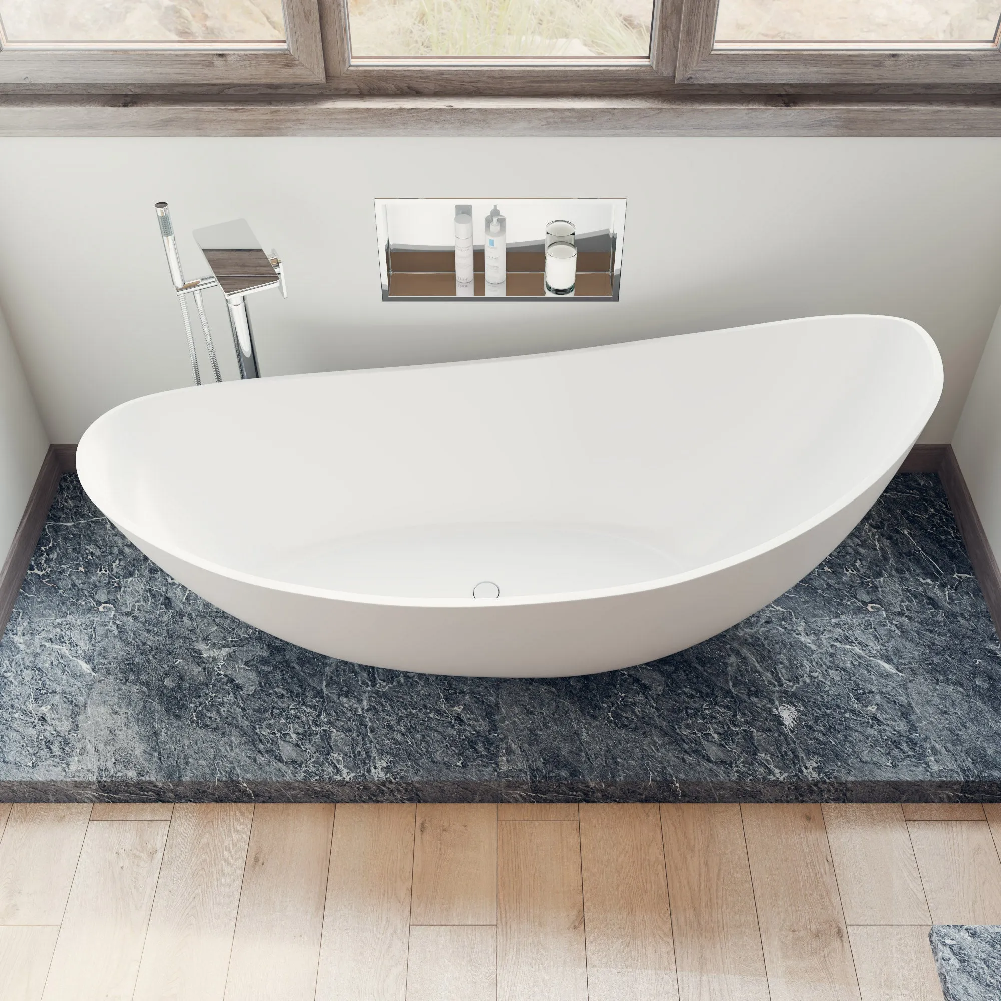ALFI AB9951 Bathtub White Solid Surface Smooth Resin Soaking Slipper (73-inch)
