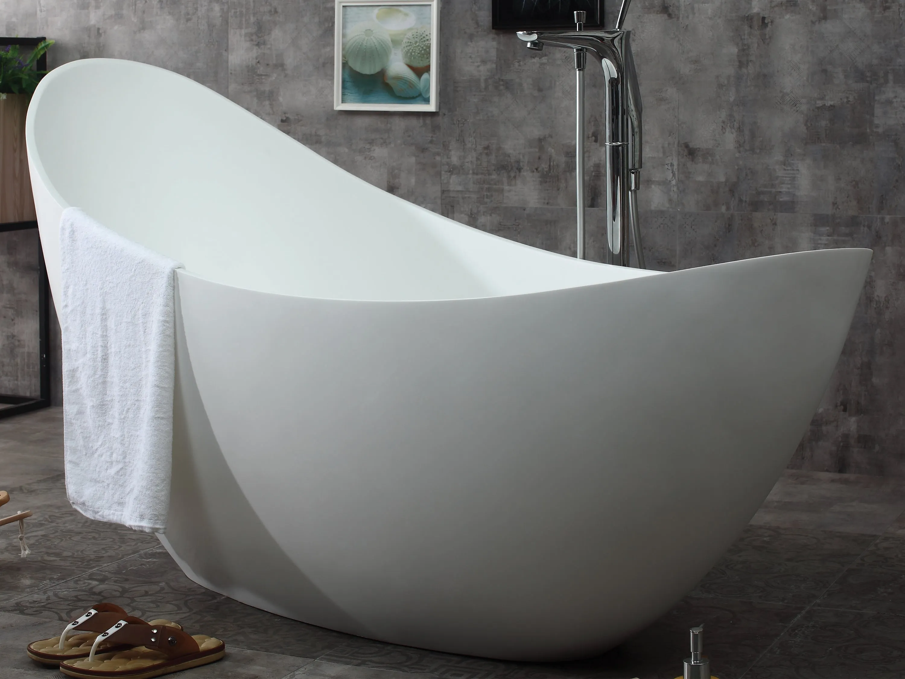 ALFI AB9951 Bathtub White Solid Surface Smooth Resin Soaking Slipper (73-inch)