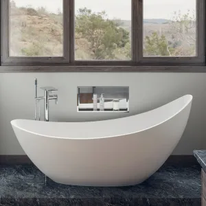 ALFI AB9951 Bathtub White Solid Surface Smooth Resin Soaking Slipper (73-inch)