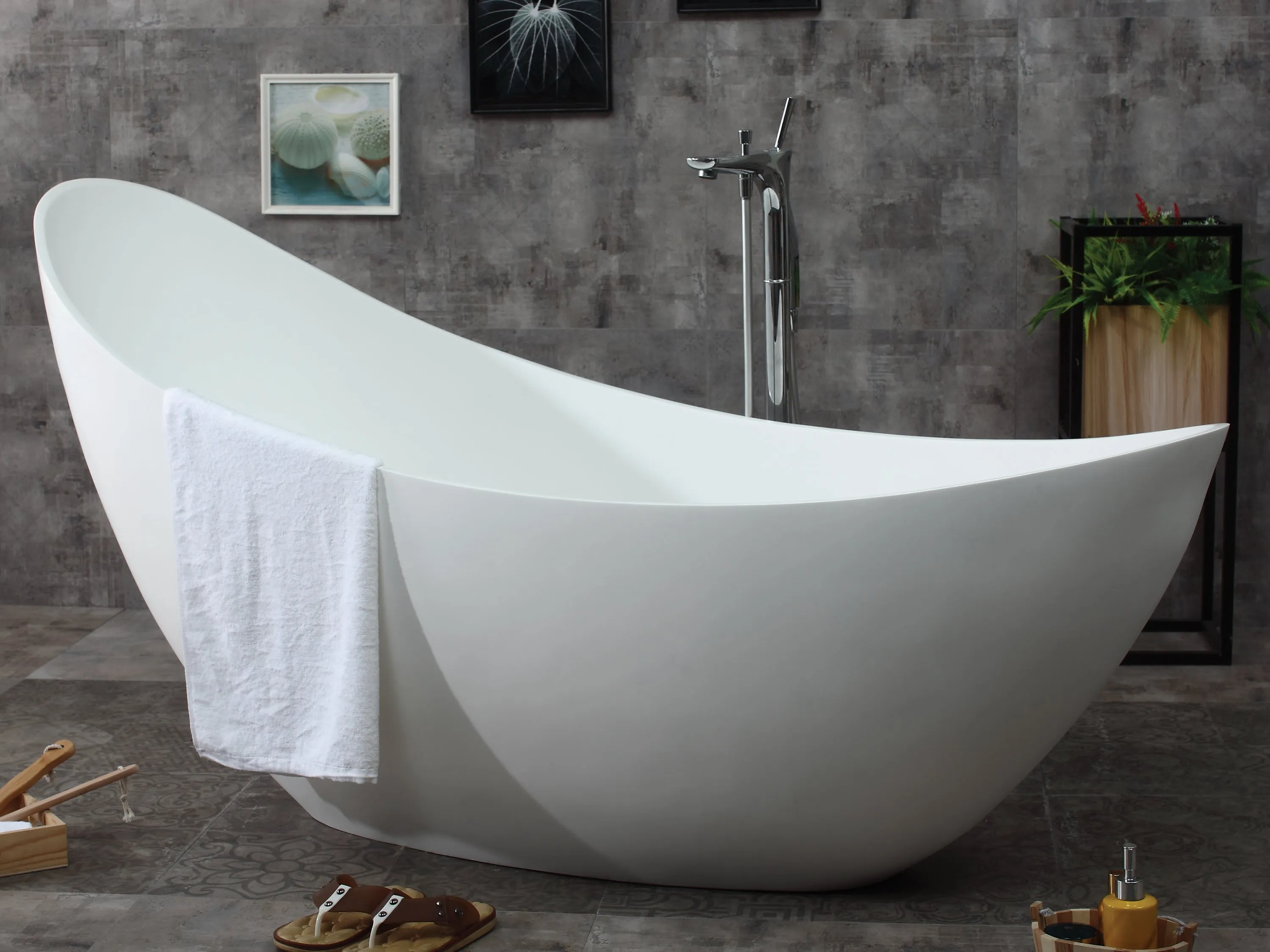 ALFI AB9951 Bathtub White Solid Surface Smooth Resin Soaking Slipper (73-inch)