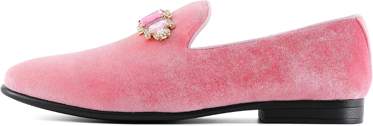 Amali Tiago- The Original Men's Faux Velvet Slip On Loafer with Jeweled Bit and Matching Piping - Mens Smoking Slip On Shoes - Formal Tuxedo Dress Shoe Loafers for Men