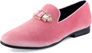 Amali Tiago- The Original Men's Faux Velvet Slip On Loafer with Jeweled Bit and Matching Piping - Mens Smoking Slip On Shoes - Formal Tuxedo Dress Shoe Loafers for Men