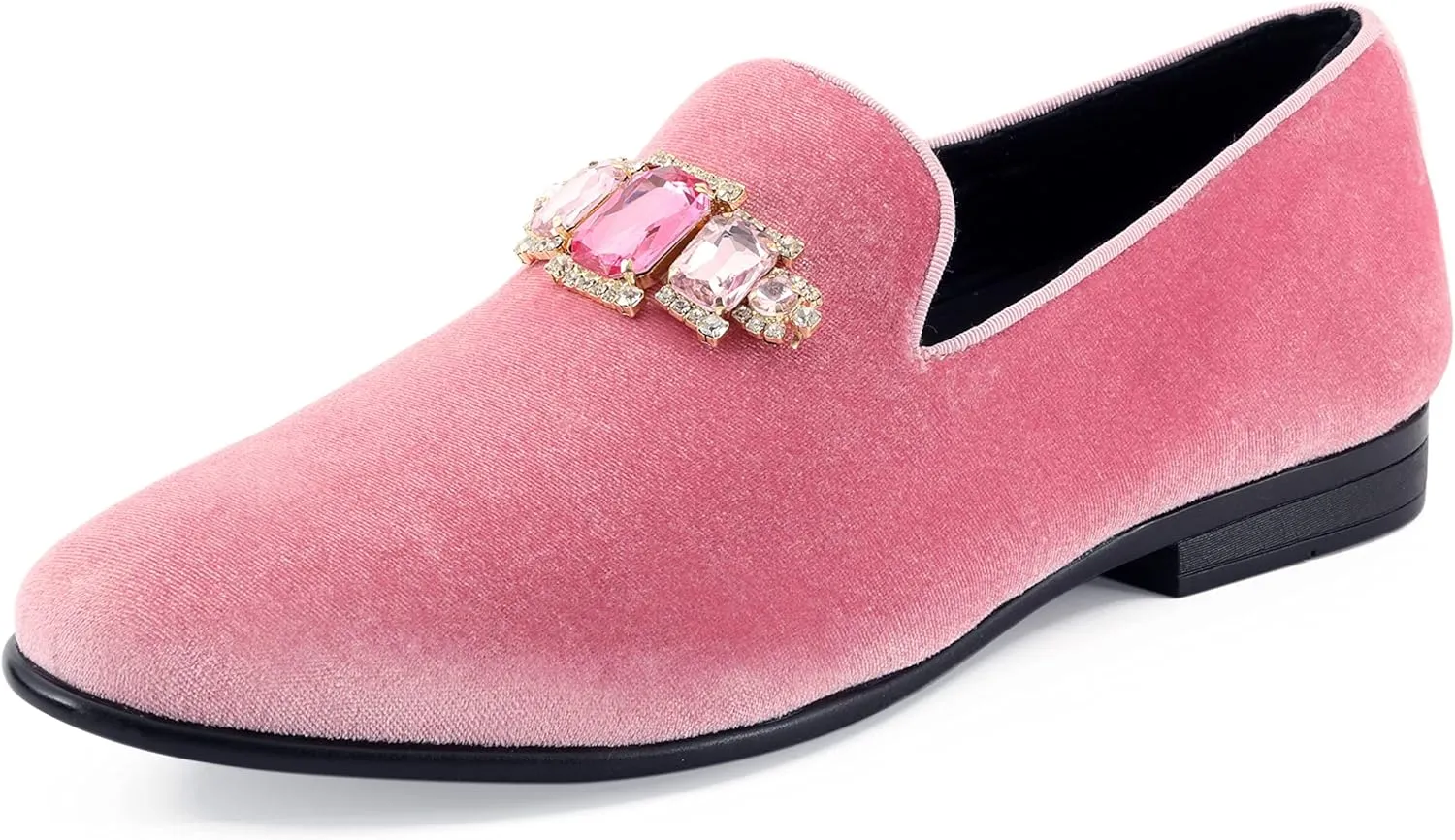 Amali Tiago- The Original Men's Faux Velvet Slip On Loafer with Jeweled Bit and Matching Piping - Mens Smoking Slip On Shoes - Formal Tuxedo Dress Shoe Loafers for Men
