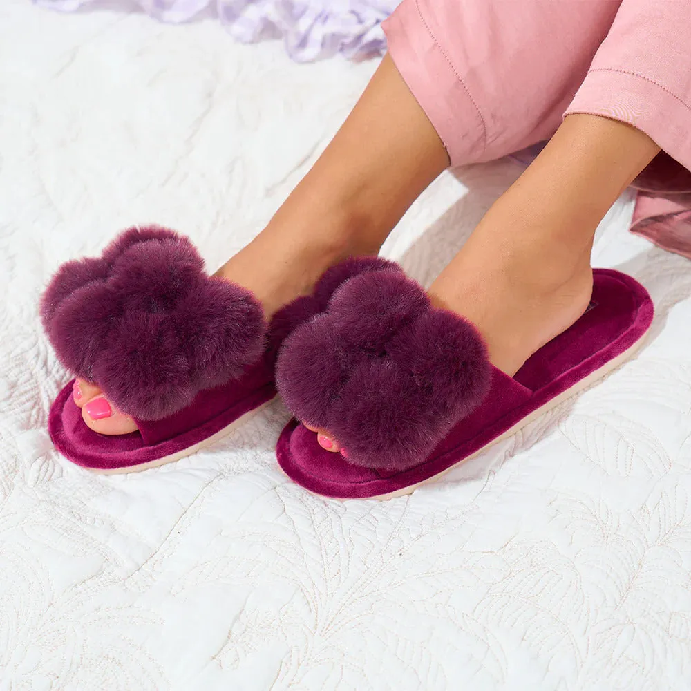 Annabel Trends Slipper Cosy Luxe Pom Pom Mulberry