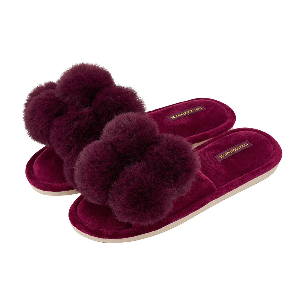 Annabel Trends Slipper Cosy Luxe Pom Pom Mulberry