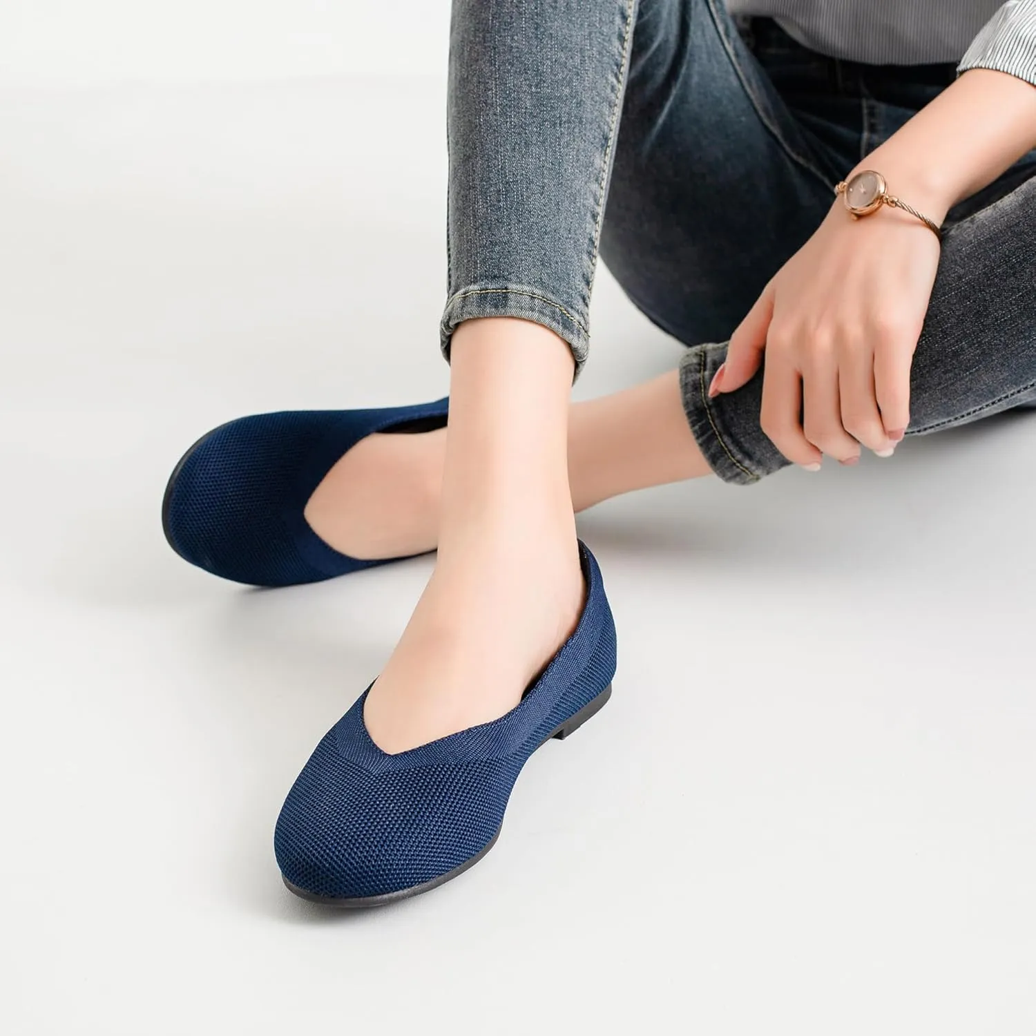 Ataiwee Women's Wide Width Flat Shoes - Fashion Dressy Knitted Soft Breathable Comfort Slip-On Ballet Flats.