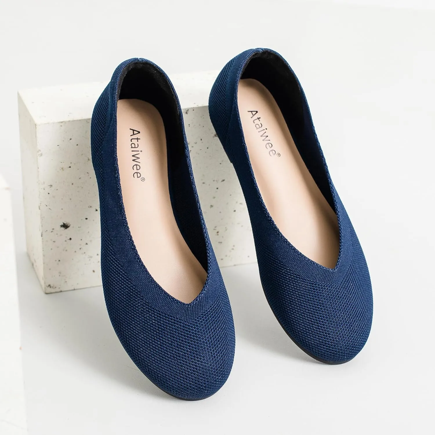 Ataiwee Women's Wide Width Flat Shoes - Fashion Dressy Knitted Soft Breathable Comfort Slip-On Ballet Flats.