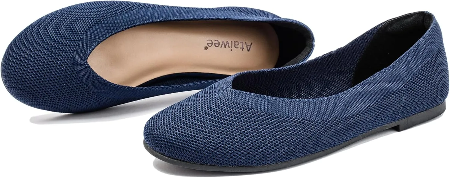 Ataiwee Women's Wide Width Flat Shoes - Fashion Dressy Knitted Soft Breathable Comfort Slip-On Ballet Flats.