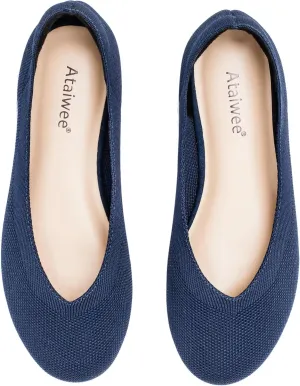 Ataiwee Women's Wide Width Flat Shoes - Fashion Dressy Knitted Soft Breathable Comfort Slip-On Ballet Flats.