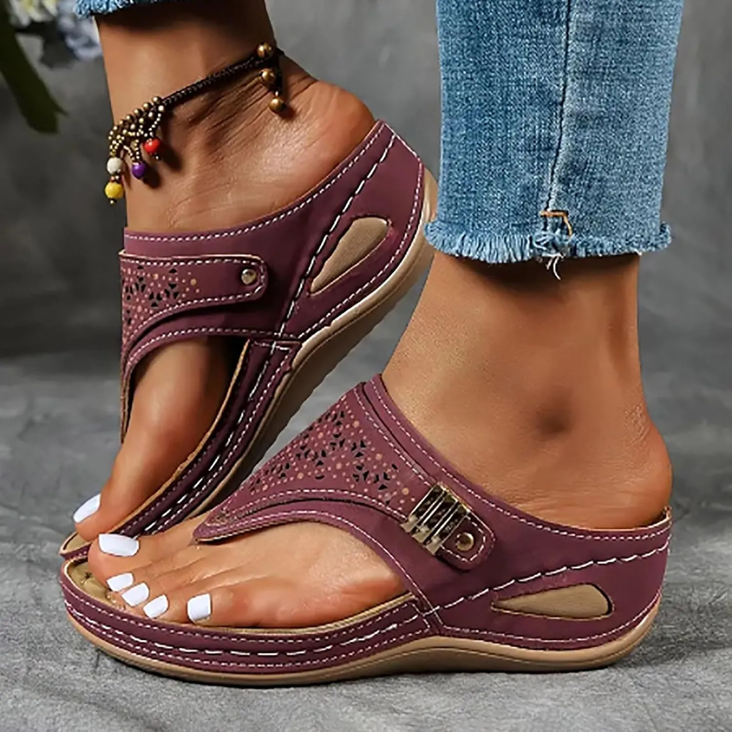 Avylays Women's Purple Orthopedic Wedge Sandals, Breathable Mesh Sports Sandals with Non-Slip Sole, Casual Wedge Sandals