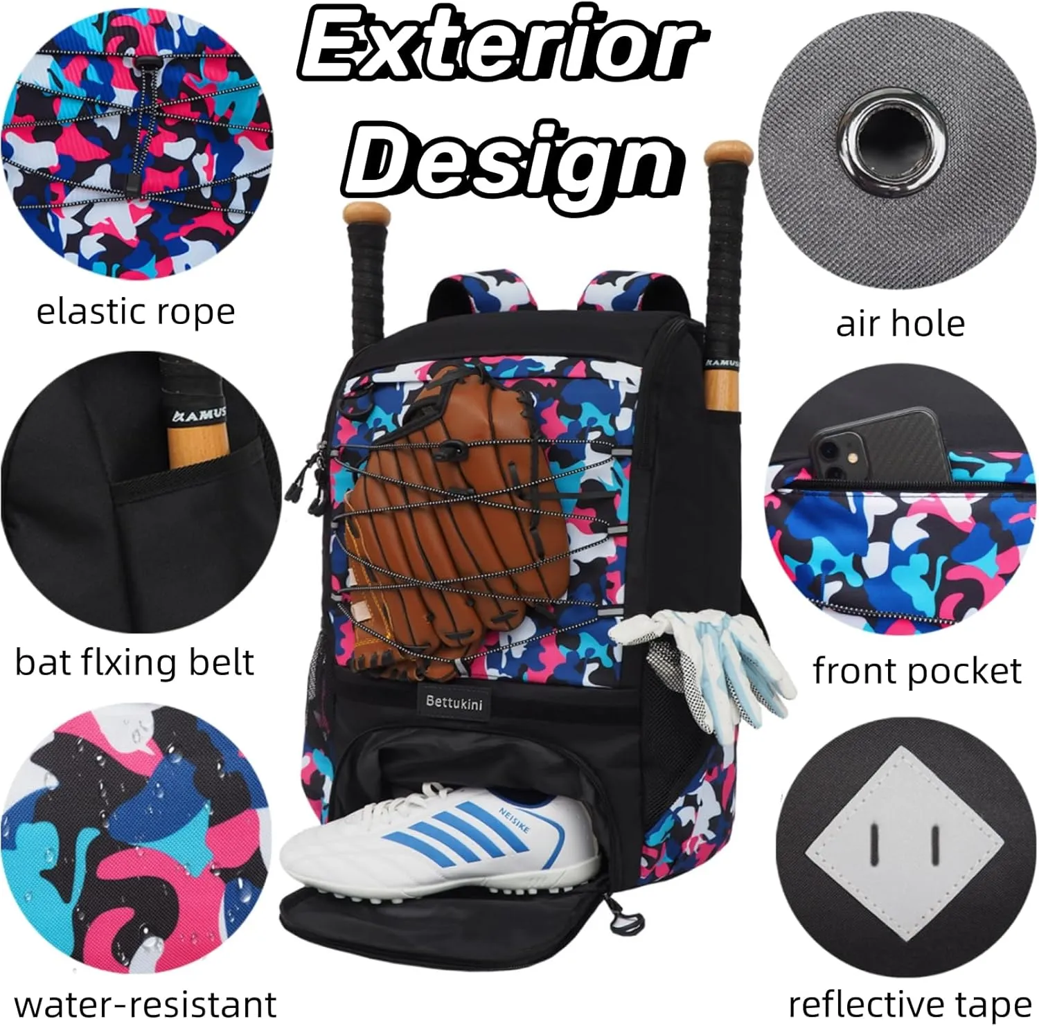 Baseball & Softball Bat Bag For Youth Adults, Sports Equipment Backpack with Shoe Compartment, Fence Hook, Bat Holder, Helmet, Baseball Glove, Big Size & Lightweight