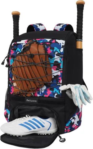 Baseball & Softball Bat Bag For Youth Adults, Sports Equipment Backpack with Shoe Compartment, Fence Hook, Bat Holder, Helmet, Baseball Glove, Big Size & Lightweight