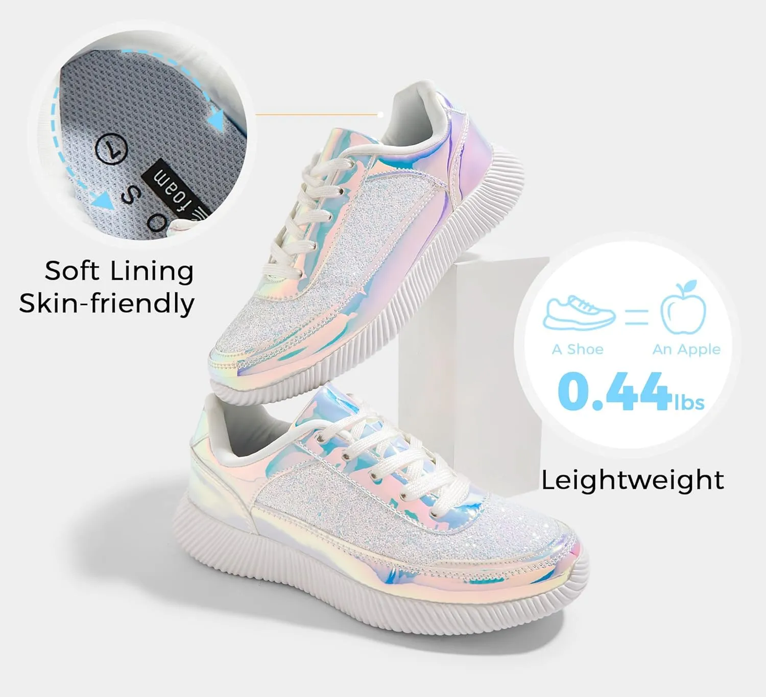 BELOS Women's Glitter Shoes Sparkly Lightweight Metallic Sequins Tennis Shoes Casual Retro Braided Walking Shoes