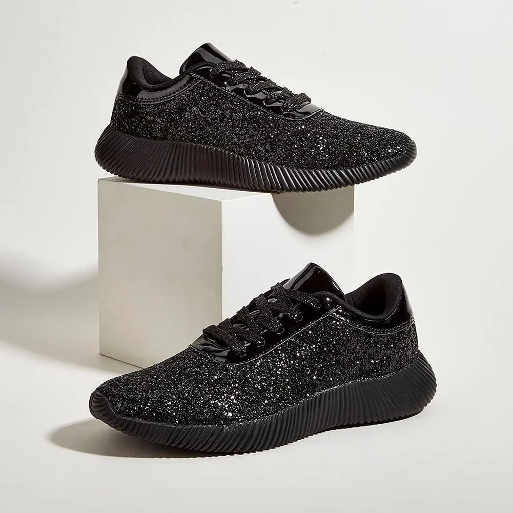 BELOS Women's Glitter Shoes Sparkly Lightweight Metallic Sequins Tennis Shoes Casual Retro Braided Walking Shoes