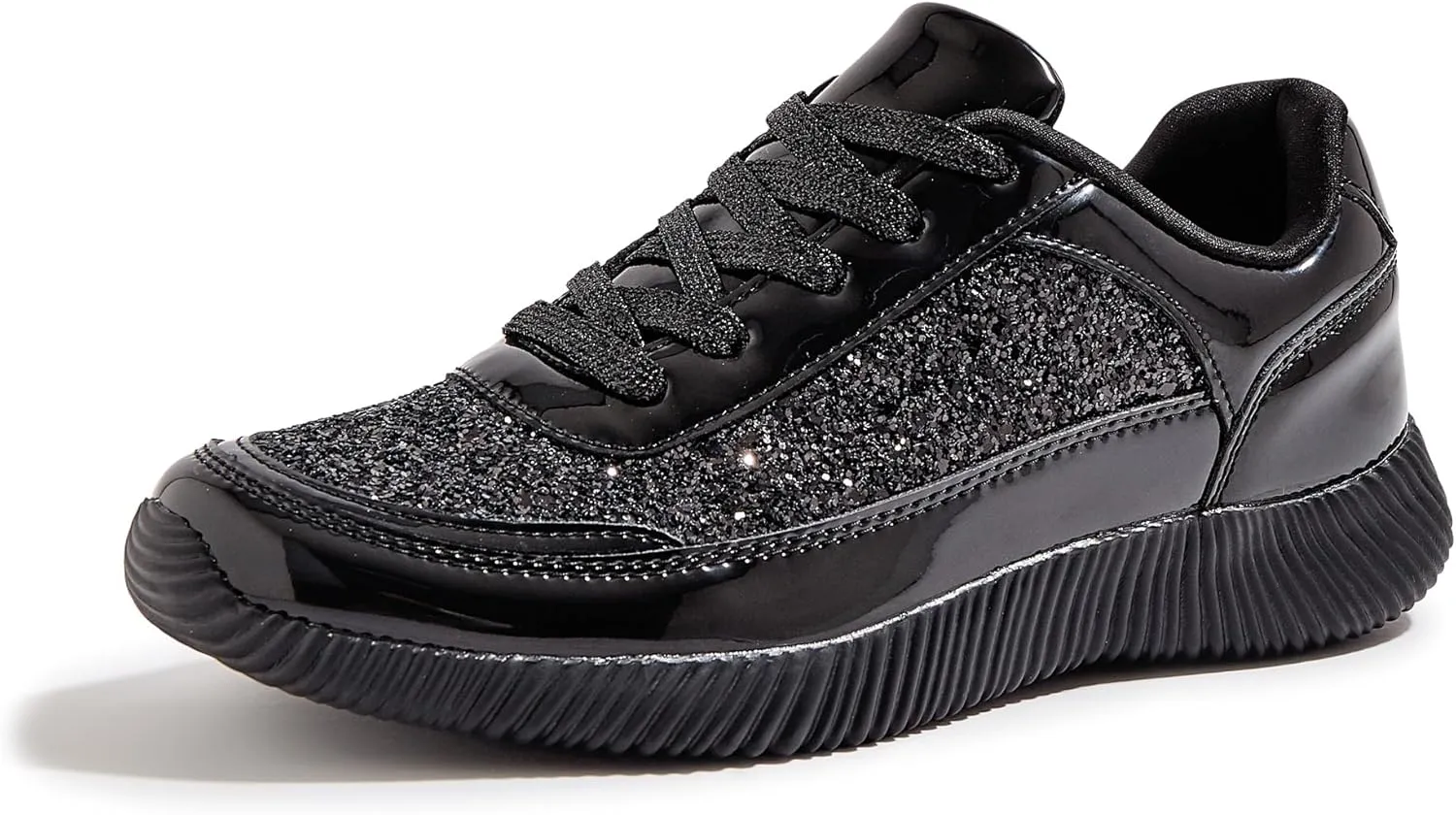 BELOS Women's Glitter Shoes Sparkly Lightweight Metallic Sequins Tennis Shoes Casual Retro Braided Walking Shoes