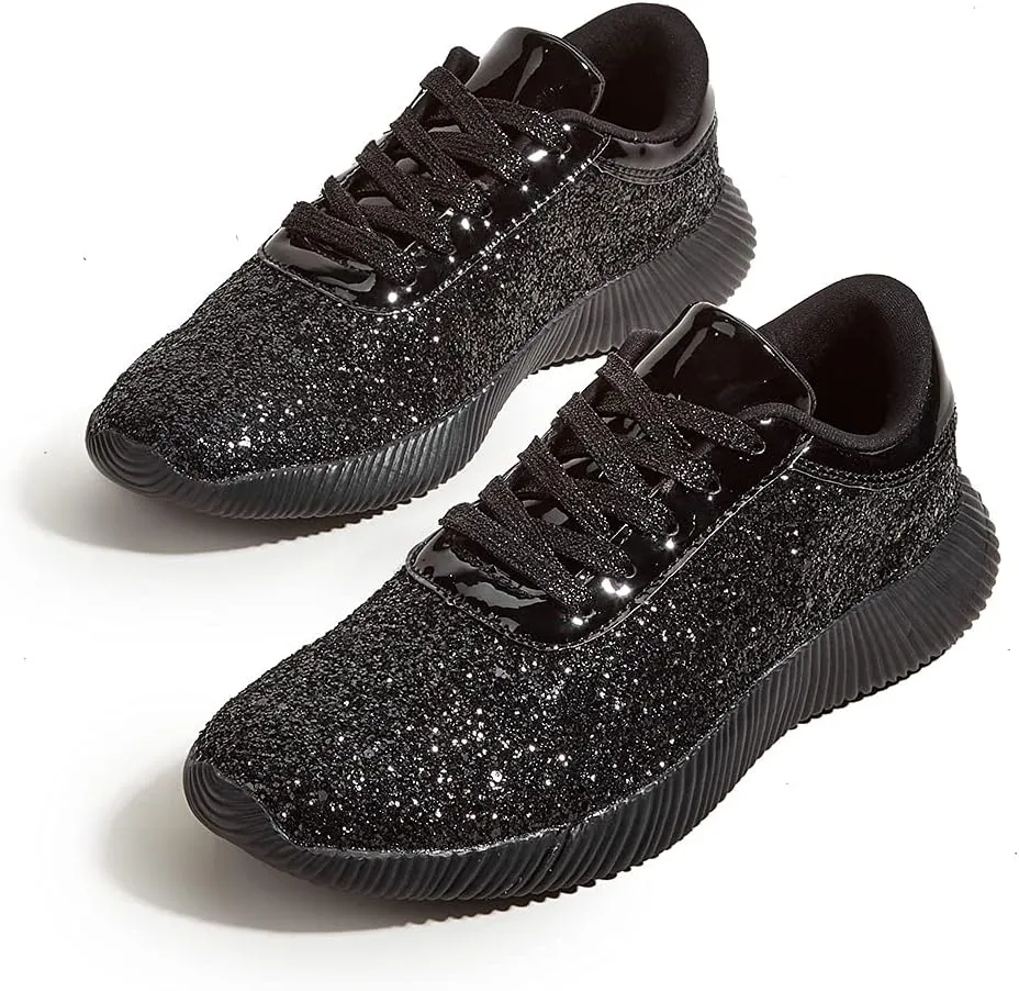 BELOS Women's Glitter Shoes Sparkly Lightweight Metallic Sequins Tennis Shoes Casual Retro Braided Walking Shoes
