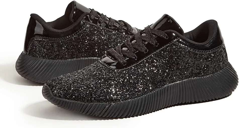 BELOS Women's Glitter Shoes Sparkly Lightweight Metallic Sequins Tennis Shoes Casual Retro Braided Walking Shoes
