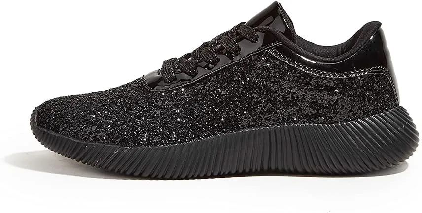 BELOS Women's Glitter Shoes Sparkly Lightweight Metallic Sequins Tennis Shoes Casual Retro Braided Walking Shoes