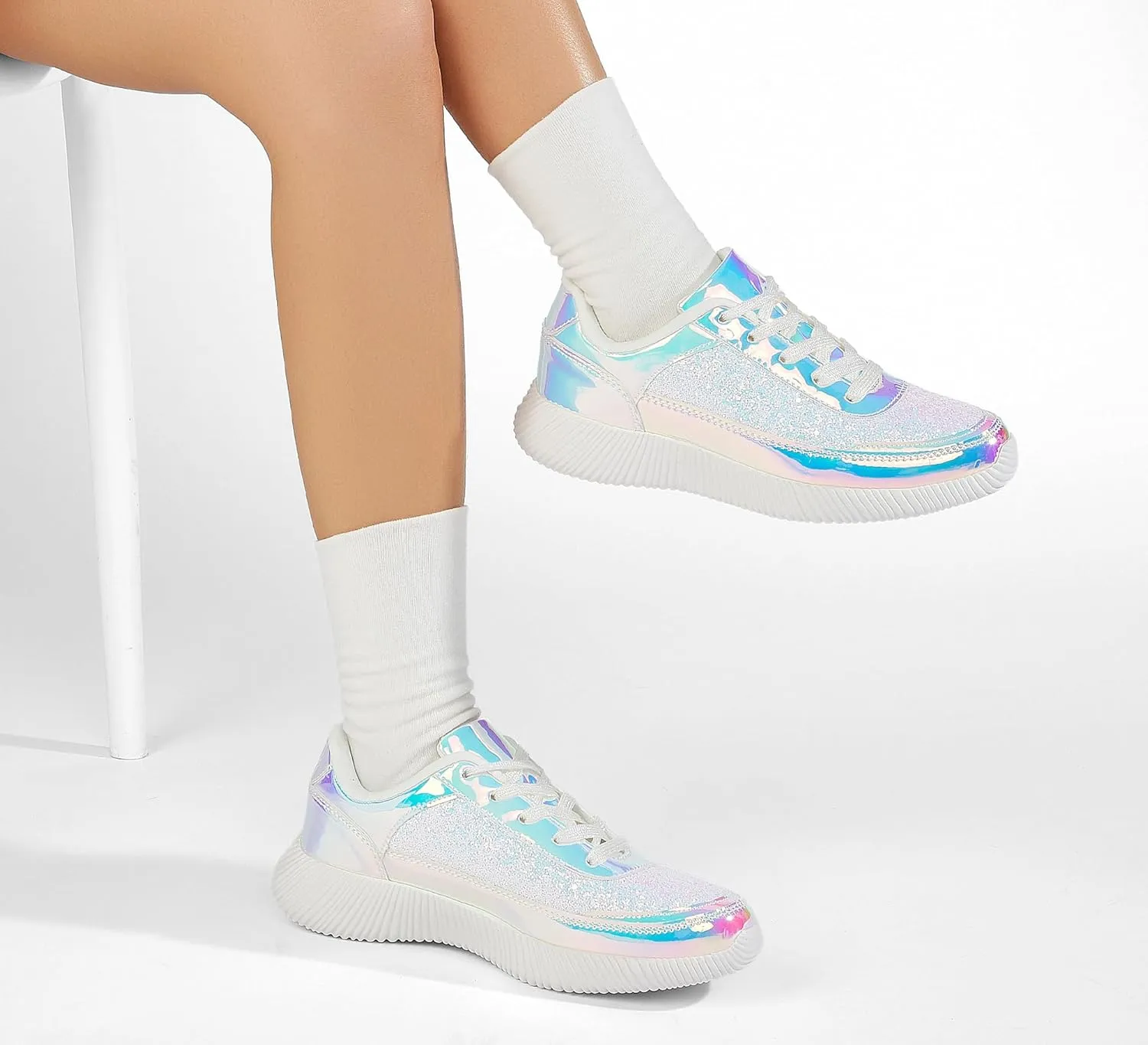 BELOS Women's Glitter Shoes Sparkly Lightweight Metallic Sequins Tennis Shoes Casual Retro Braided Walking Shoes