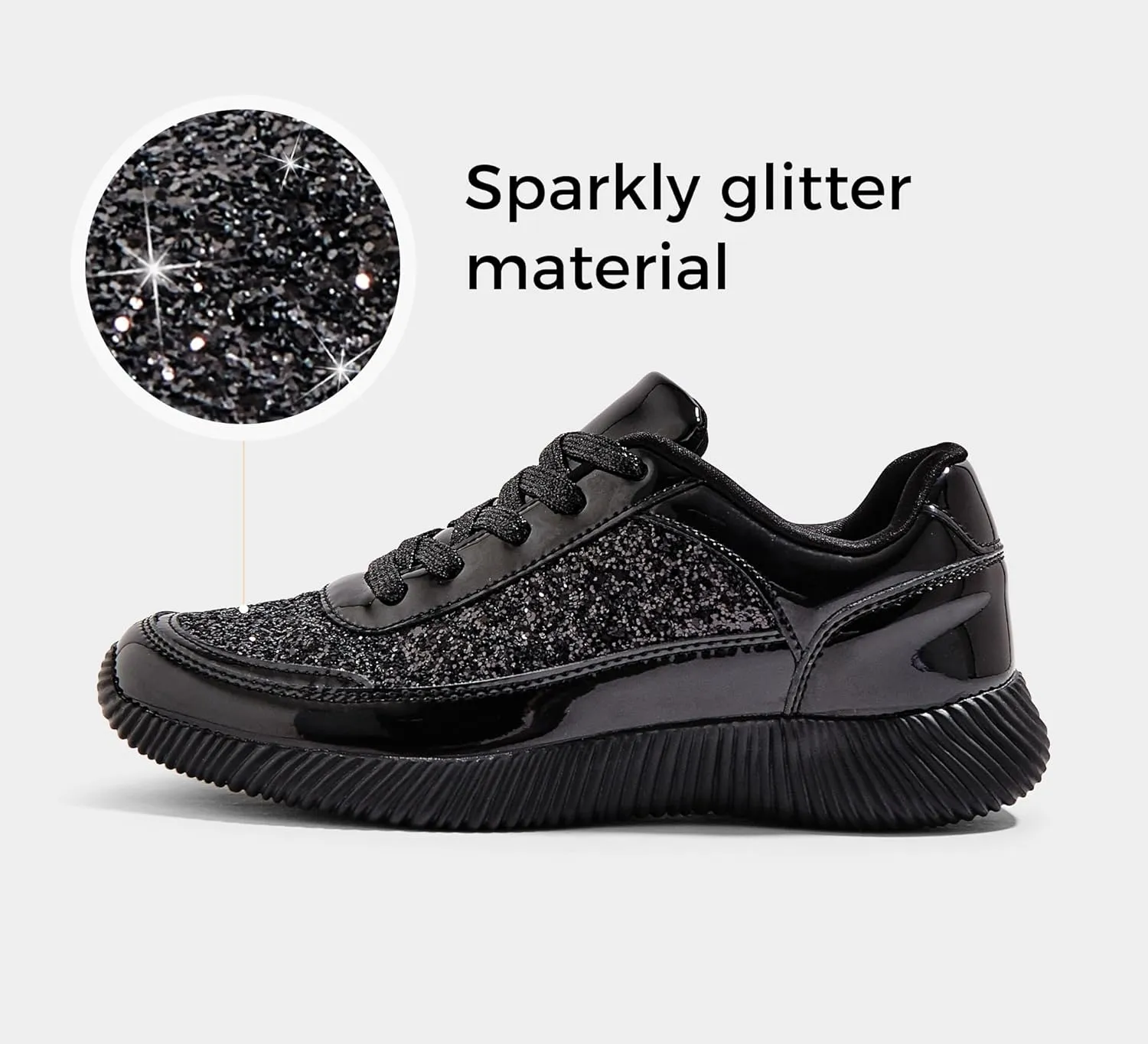 BELOS Women's Glitter Shoes Sparkly Lightweight Metallic Sequins Tennis Shoes Casual Retro Braided Walking Shoes