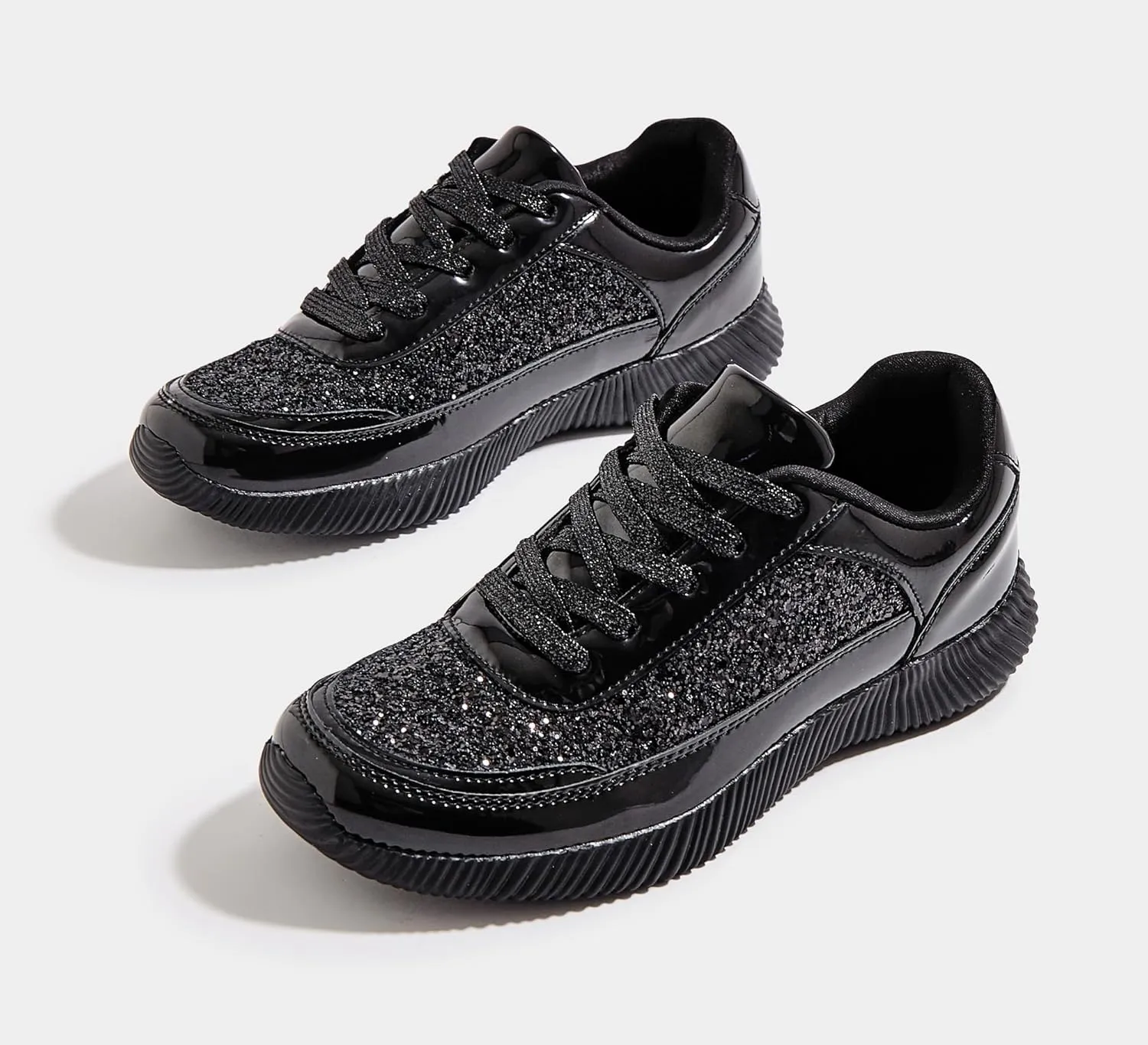 BELOS Women's Glitter Shoes Sparkly Lightweight Metallic Sequins Tennis Shoes Casual Retro Braided Walking Shoes