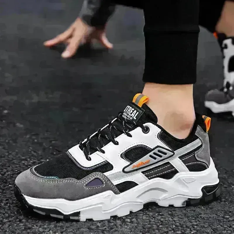 Black White Lace-up Sneakers Men Outdoor Breathable Casual Mesh Shoes Lightweight Running Sports Shoes
