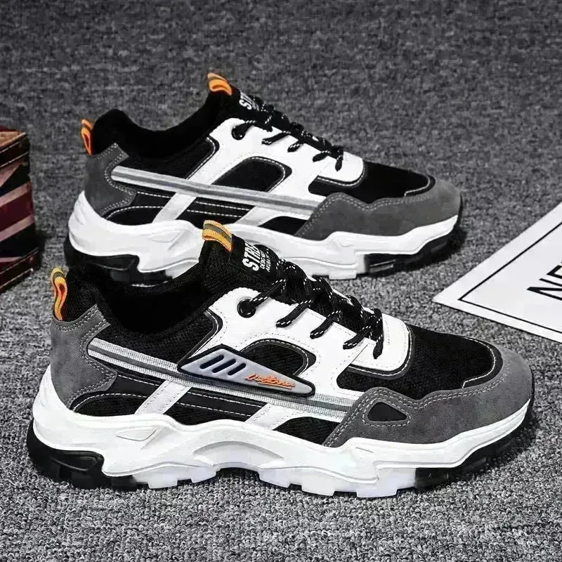 Black White Lace-up Sneakers Men Outdoor Breathable Casual Mesh Shoes Lightweight Running Sports Shoes