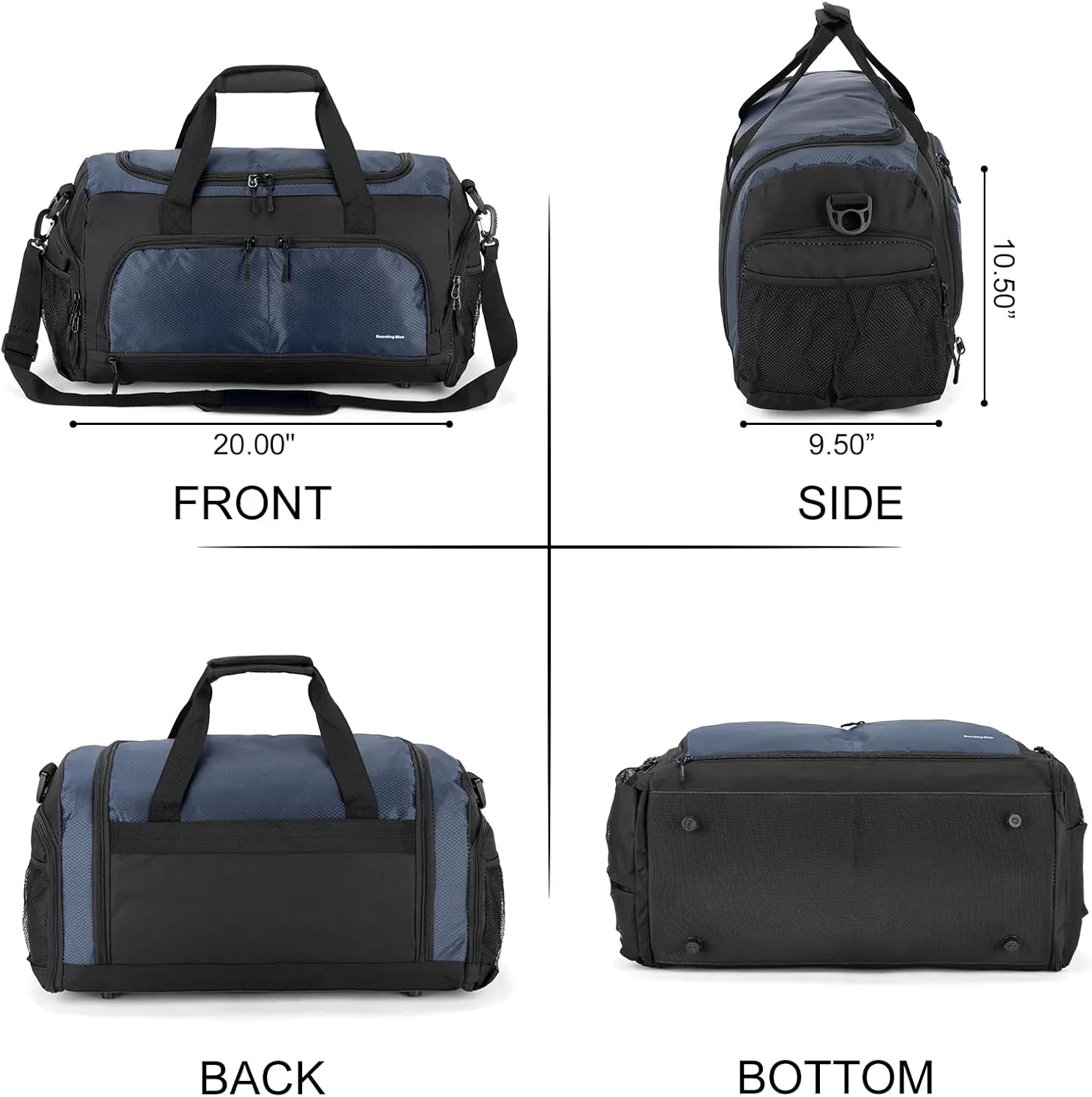 Boarding Blue Gym Bag for Women & Men-20 Inches Lightweight Duffel Bag with Wet Pocket Shoe Compartment Including Water Resistant Pouch (Navy)