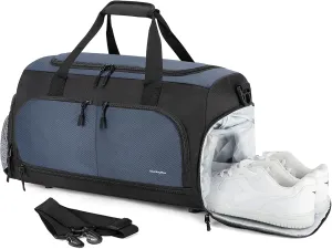 Boarding Blue Gym Bag for Women & Men-20 Inches Lightweight Duffel Bag with Wet Pocket Shoe Compartment Including Water Resistant Pouch (Navy)