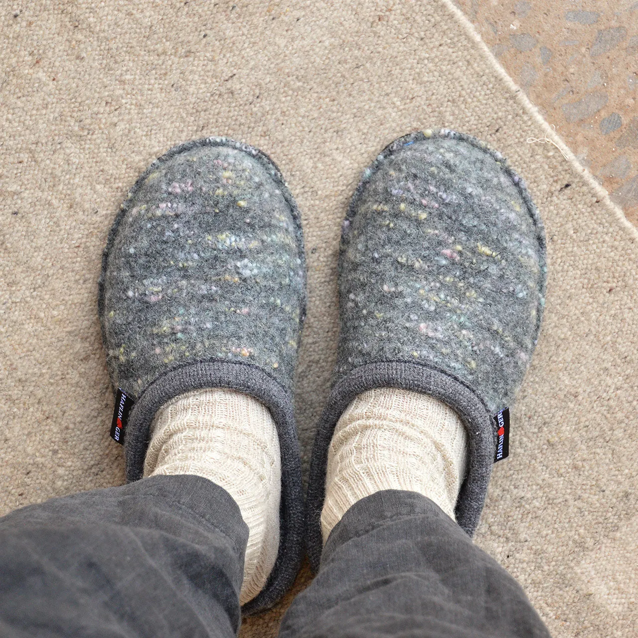 Boiled Wool Slippers - Flair Enjoy - Grey Multi (Adults 36-46)