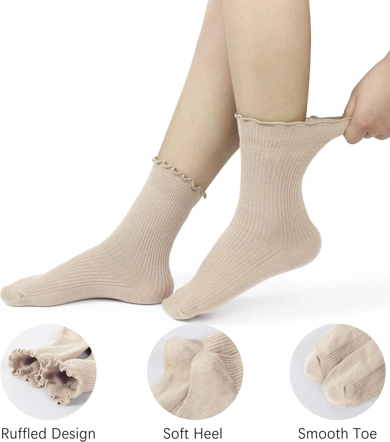BomKinta Ruffle Socks Women - Turn-Cuff Frilly Sock - Lightweight Cotton Socks
