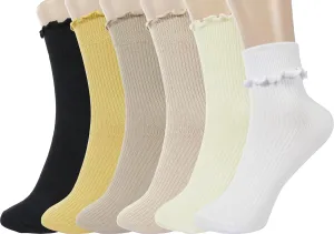 BomKinta Ruffle Socks Women - Turn-Cuff Frilly Sock - Lightweight Cotton Socks