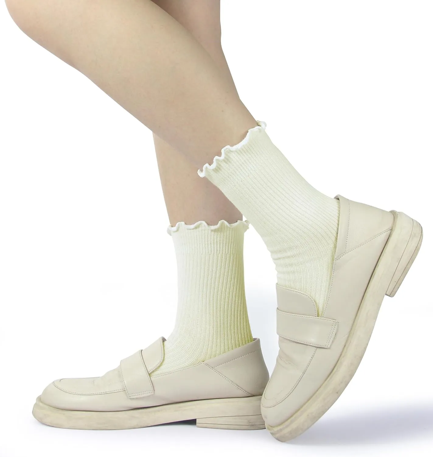 BomKinta Ruffle Socks Women - Turn-Cuff Frilly Sock - Lightweight Cotton Socks